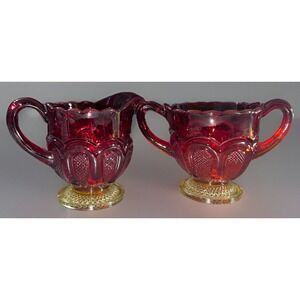 Vintage✨Amberina Open Sugar and Creamer‎ Set Cadmium Glow